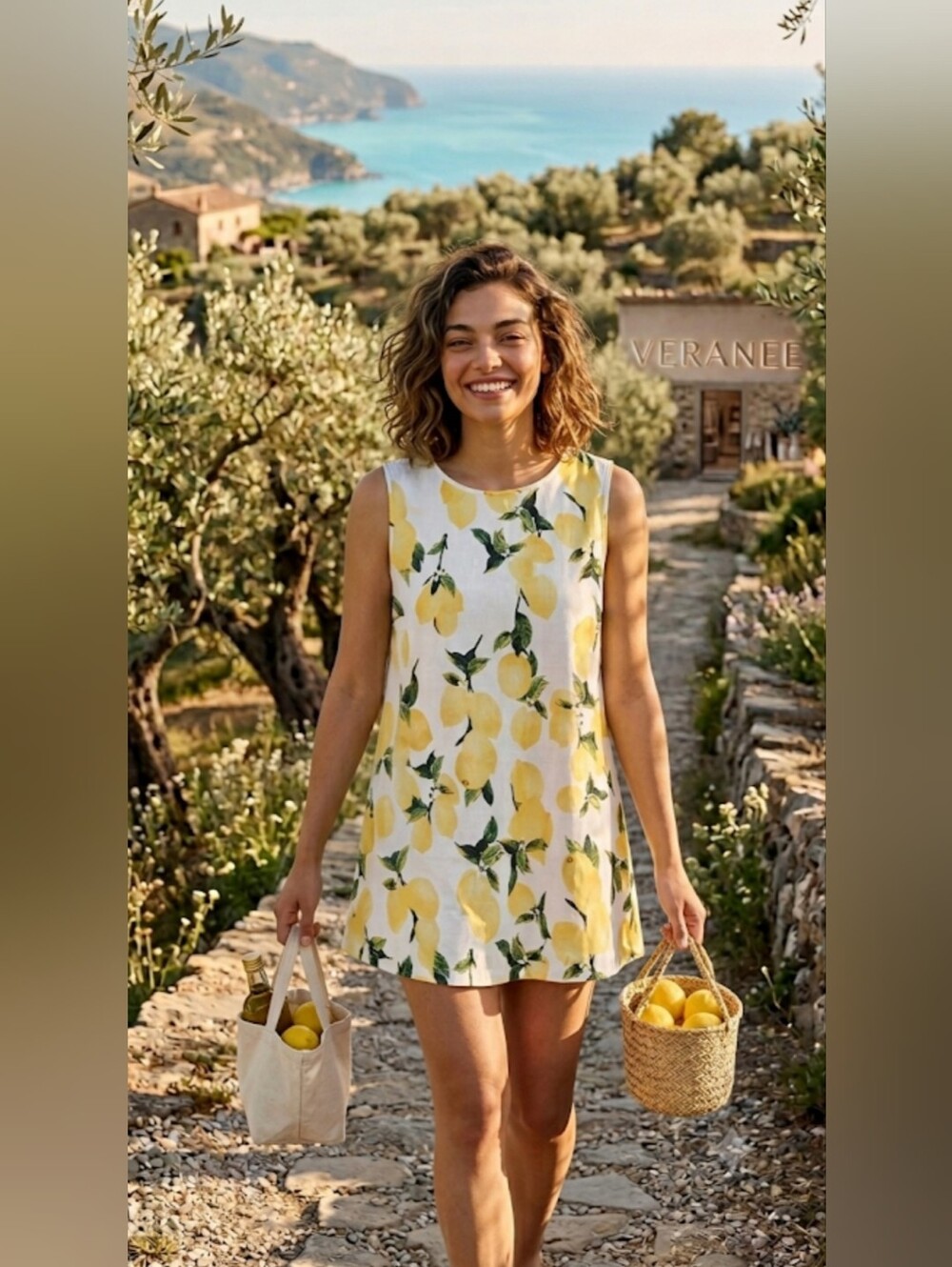 🍋 Veranee Lemon Print Sleeveless Tunic Dress & Top